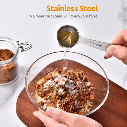 Measuring Spoons Set - 9 Pieces - Measuring Spoons Cups - BPA Free - Measuring Spoons - Measuring Spoons - Gram & ML Weighing - Measuring Spoons - Measuring Cups Spoons - Measuring Spoons - Stainless Steel - Silver - 15ml / 7.5ml / 5ml / 3.75ml / 2.5ml /.