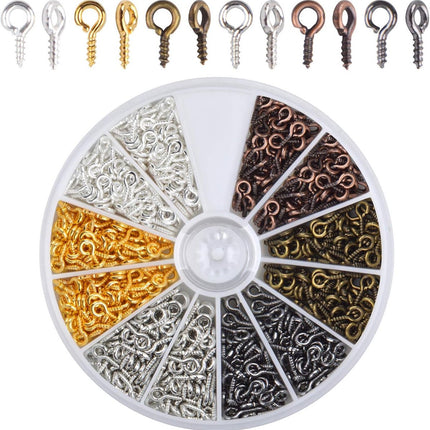600 pieces - Screw hooks - Screw hook - Screw eyes - Screw eye - Small hook - Wall hook - Length 8 mm - Metal - color - with screw mounting - with storage box.