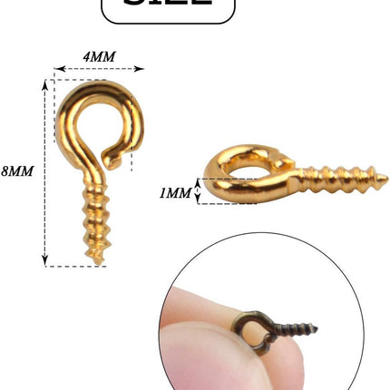600 pieces - Screw hooks - Screw hook - Screw eyes - Screw eye - Small hook - Wall hook - Length 8 mm - Metal - color - with screw mounting - with storage box.