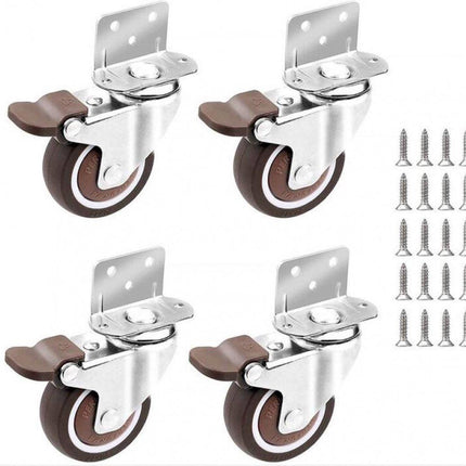 Casters Set of 4 with Brakes - 25mm + Screws TPR Rubber Heavy Duty Wheels 15KG - Furniture Casters for Furniture - Casters for Trolley - Heavy Duty Casters - Rubber Trolley Wheels.