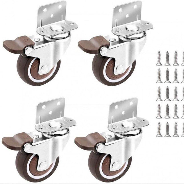 Casters Set of 4 with Brakes - 25mm + Screws TPR Rubber Heavy Duty Wheels 15KG - Furniture Casters for Furniture - Casters for Trolley - Heavy Duty Casters - Rubber Trolley Wheels.