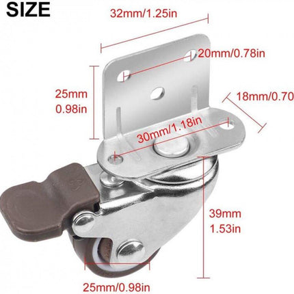 Casters Set of 4 with Brakes - 25mm + Screws TPR Rubber Heavy Duty Wheels 15KG - Furniture Casters for Furniture - Casters for Trolley - Heavy Duty Casters - Rubber Trolley Wheels.