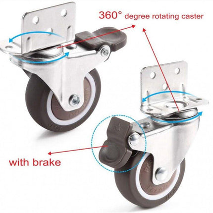 Casters Set of 4 with Brakes - 25mm + Screws TPR Rubber Heavy Duty Wheels 15KG - Furniture Casters for Furniture - Casters for Trolley - Heavy Duty Casters - Rubber Trolley Wheels.