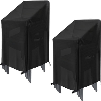 Waterproof garden chair covers - Pack of 2 - Garden furniture cover - Waterproof, weatherproof outdoor chair cover - 210D Oxford - Outdoor chair cover - Patio stacking chair cover - Black stacking chair cover - 75 x 75 x 120 cm - Black.
