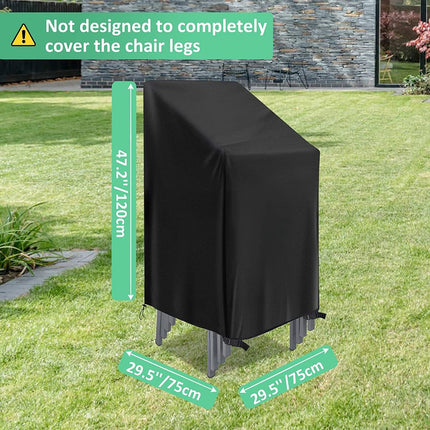 Waterproof garden chair covers - Pack of 2 - Garden furniture cover - Waterproof, weatherproof outdoor chair cover - 210D Oxford - Outdoor chair cover - Patio stacking chair cover - Black stacking chair cover - 75 x 75 x 120 cm - Black.