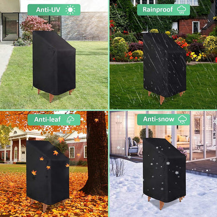 Waterproof garden chair covers - Pack of 2 - Garden furniture cover - Waterproof, weatherproof outdoor chair cover - 210D Oxford - Outdoor chair cover - Patio stacking chair cover - Black stacking chair cover - 75 x 75 x 120 cm - Black.