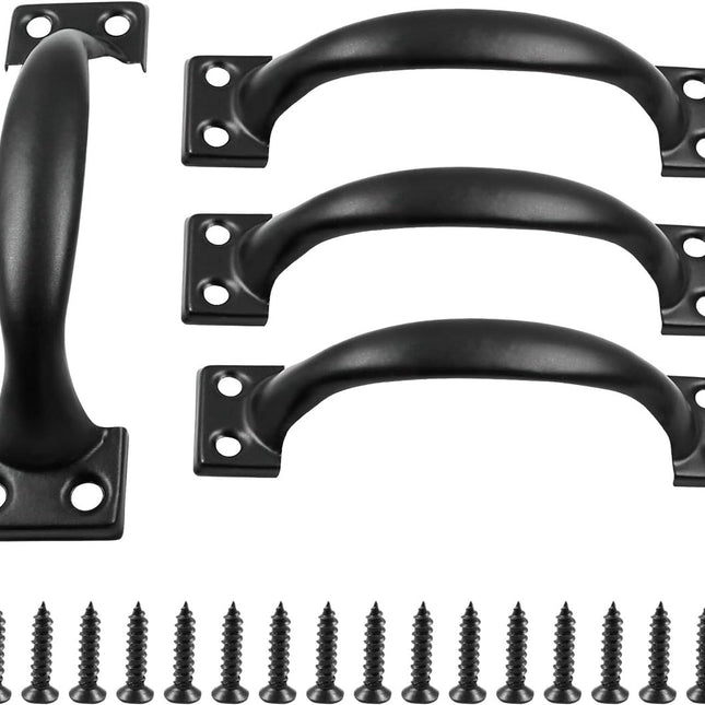 Handle - Door Handle - 121 MM - Pack of 4 - Curved Handle - Drawer Handles - Kitchen Cabinet Handles - Door Handles - Cabinet Handle - Furniture Hardware - Kitchen Handle - Black - Iron - 13.8*3.2 cm.