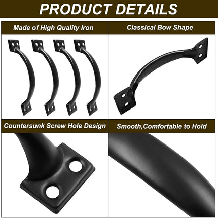 Handle - Door Handle - 121 MM - Pack of 4 - Curved Handle - Drawer Handles - Kitchen Cabinet Handles - Door Handles - Cabinet Handle - Furniture Hardware - Kitchen Handle - Black - Iron - 13.8*3.2 cm.