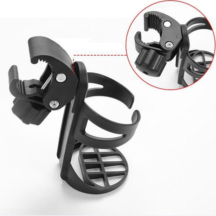 Bicycle cup holder - Cup holder - PP - black - Stroller cup holder - 360 degree rotation - adjustable clamp - Universal - large caliber - for mountain bikes, bicycles, strollers and wheelchairs.