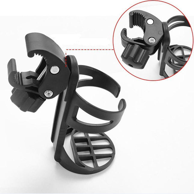 Bicycle cup holder - Cup holder - PP - black - Stroller cup holder - 360 degree rotation - adjustable clamp - Universal - large caliber - for mountain bikes, bicycles, strollers and wheelchairs.