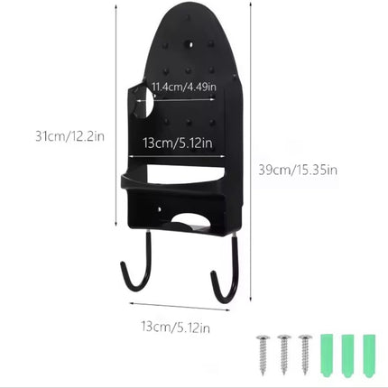 Ironing board holder - Hanging system for your ironing board AND iron - simple ironing board holder - black - plastic - Ironing board holder - Wall-mounted ironing board holder.