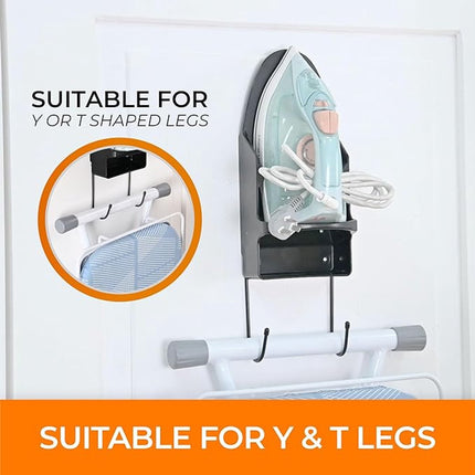 Ironing board holder - Hanging system for your ironing board AND iron - simple ironing board holder - black - plastic - Ironing board holder - Wall-mounted ironing board holder.