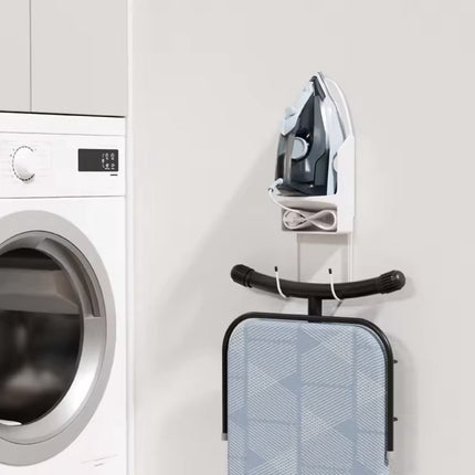 Ironing board holder - Hanging system for your ironing board AND iron - simple ironing board holder - white - plastic.