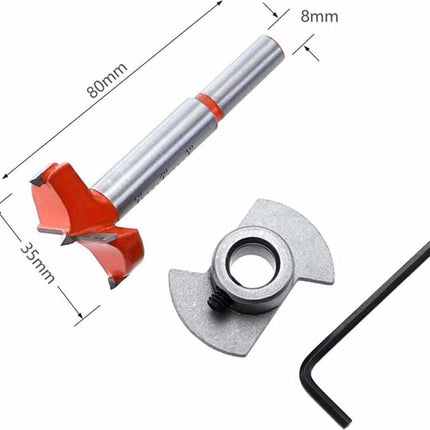Drill guide - hinge gauge - Drill bit accessories - for 35mm hinge holes - 77*66mm - PP, TPR, carbon steel - blue - for carpentry, cabinet hinges and mounting plates.