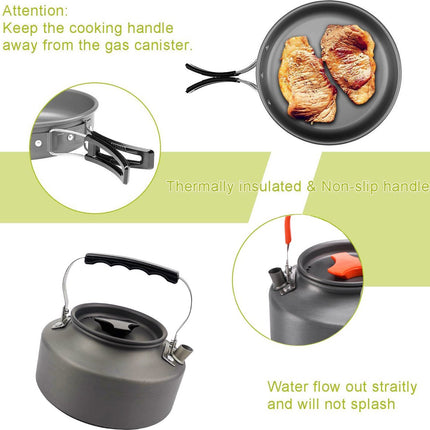 Cookware - 9-piece - for camping, outdoor, hiking, picnic, BBQ, foldable camping pans - safe and BPA - Suitable for 2-3 people camping pan set.