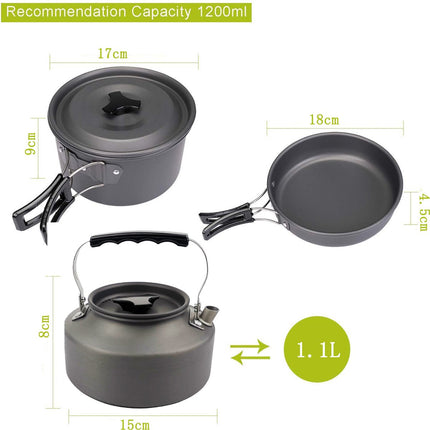 Cookware - 9-piece - for camping, outdoor, hiking, picnic, BBQ, foldable camping pans - safe and BPA - Suitable for 2-3 people camping pan set.