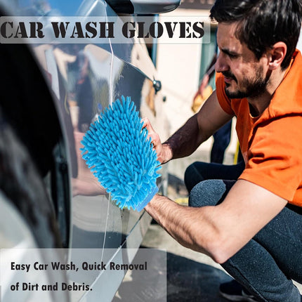 Household Gloves - 3 Pieces - Cleaning Gloves - Car Wash Glove - Double-Sided Microfiber Glove - For Cars and Household Cleaning - 15*23 CM - Dark Blue/Light Green/Blue.