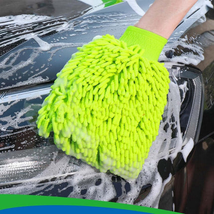 Household Gloves - 3 Pieces - Cleaning Gloves - Car Wash Glove - Double-Sided Microfiber Glove - For Cars and Household Cleaning - 15*23 CM - Dark Blue/Light Green/Blue.