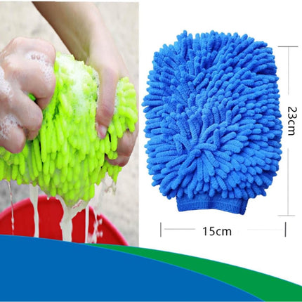 Household Gloves - 3 Pieces - Cleaning Gloves - Car Wash Glove - Double-Sided Microfiber Glove - For Cars and Household Cleaning - 15*23 CM - Dark Blue/Light Green/Blue.