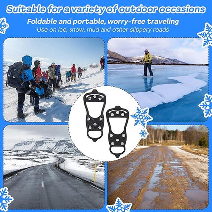 1 pair - Anti-slip spikes for under shoes - Size 41-46 - anti-slip gripper spikes claw - Snow shoes - black - Silicone.