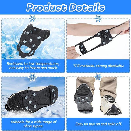 1 pair - Anti-slip spikes for under shoes - Size 41-46 - anti-slip gripper spikes claw - Snow shoes - black - Silicone.