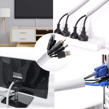 Cable Sleeve - 2m - Diameter 19MM - Cable Management - Braided Cable Sheathing - Cable Protector - Stretchable - Cuttable - PET - White - For TV / Computer / Home Theater / Engine Compartment.