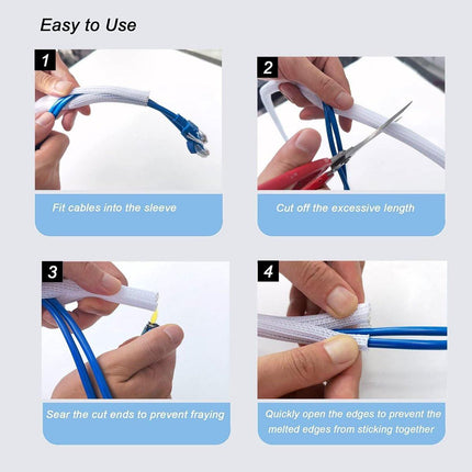 Cable Sleeve - 2m - Diameter 19MM - Cable Management - Braided Cable Sheathing - Cable Protector - Stretchable - Cuttable - PET - White - For TV / Computer / Home Theater / Engine Compartment.
