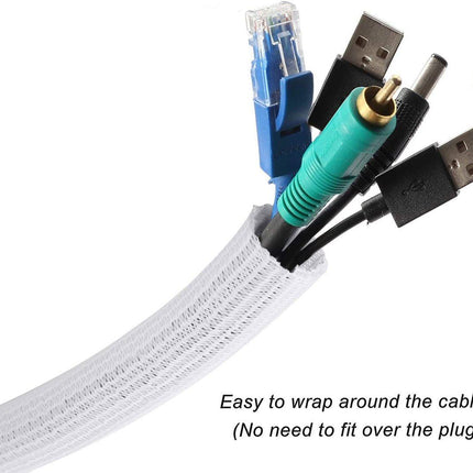 Cable Sleeve - 2m - Diameter 19MM - Cable Management - Braided Cable Sheathing - Cable Protector - Stretchable - Cuttable - PET - White - For TV / Computer / Home Theater / Engine Compartment.