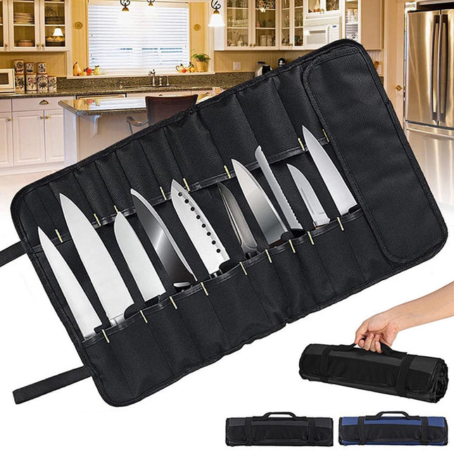Knife Set Storage Bag - Professional Chef's Cutlery Bag - Chef's Knife Bag For up to 22 Knives - Black - Kitchen Set - Chef's Knife Roll - Chef's Knife Roll Bag - Travel Tool Roll Pouch Storage - 35.5*58 cm - Knives not included.