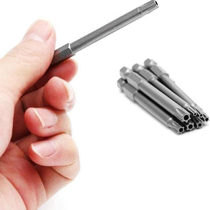 11 pieces - Screwdriver bits - Screwdriver bit set - Long Torx screwdriver set - Hollow Torx bit set - S2 steel - with security head - hexagon shaft - 100mm - T6 T7 T8 T9 T10 T15 T20 T25 T27 T30 T40.