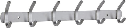 Wardrobe hooks - 6 hooks Stainless steel - Hook strip - Clothes hooks - For wall, wardrobe rail, wall wardrobe for bedroom, bathroom, kitchen - Silver - Coat hooks - 40.5 cm.