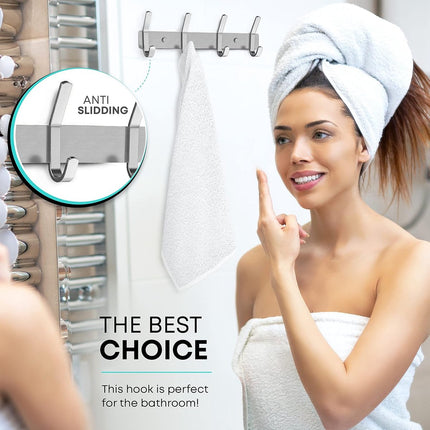 Wardrobe hooks - 6 hooks Stainless steel - Hook strip - Clothes hooks - For wall, wardrobe rail, wall wardrobe for bedroom, bathroom, kitchen - Silver - Coat hooks - 40.5 cm.