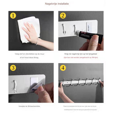 Wardrobe hooks - 6 hooks Stainless steel - Hook strip - Clothes hooks - For wall, wardrobe rail, wall wardrobe for bedroom, bathroom, kitchen - Silver - Coat hooks - 40.5 cm.