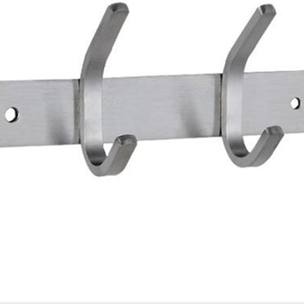 Wardrobe hooks - 4 hooks Stainless steel - Hook strip - Clothes hooks - For wall, wardrobe rail, wall wardrobe for bedroom, bathroom, kitchen - Silver - Coat hooks.
