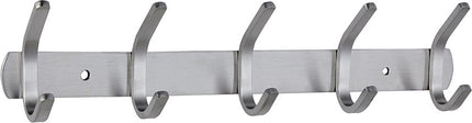Wardrobe hooks - 5 hooks Stainless steel - Hook strip - Clothes hooks - For wall, wardrobe rail, wall wardrobe for bedroom, bathroom, kitchen - Silver - Coat hooks - 38 cm.