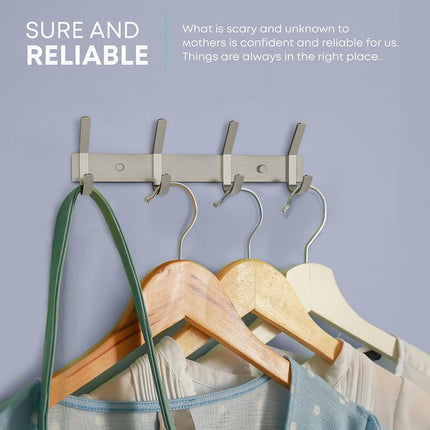 Wardrobe hooks - 5 hooks Stainless steel - Hook strip - Clothes hooks - For wall, wardrobe rail, wall wardrobe for bedroom, bathroom, kitchen - Silver - Coat hooks - 38 cm.