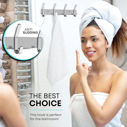 Wardrobe hooks - 5 hooks Stainless steel - Hook strip - Clothes hooks - For wall, wardrobe rail, wall wardrobe for bedroom, bathroom, kitchen - Silver - Coat hooks - 38 cm.