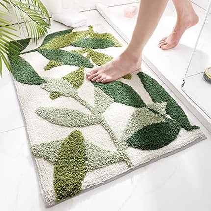 Non-slip bath mat - Non-slip bath mat - 45x65cm - durable water-absorbent bathroom rug - machine washable - soft and comfortable doormat - green leaves - Non-slip - Doormat.