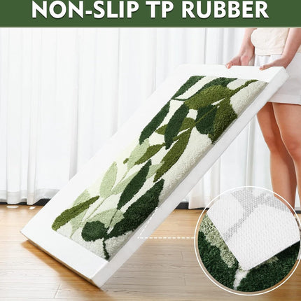 Non-slip bath mat - Non-slip bath mat - 45x65cm - durable water-absorbent bathroom rug - machine washable - soft and comfortable doormat - green leaves - Non-slip - Doormat.