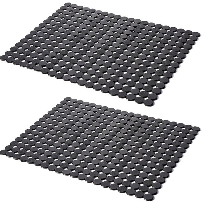 Sink mat - 2 pieces - 30x40cm - Sink insert - Rectangular - Dot design - Sink protection - Black - PVC - Sink mat - Sink mat - Washbasin mat.