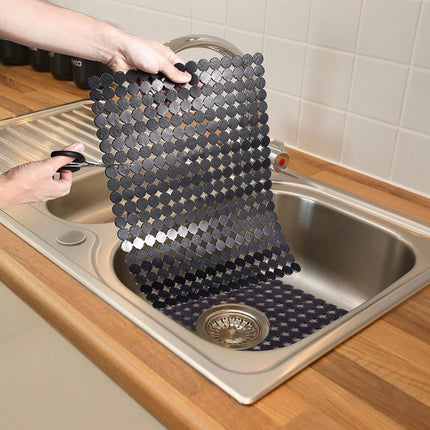 Sink mat - 2 pieces - 30x40cm - Sink insert - Rectangular - Dot design - Sink protection - Black - PVC - Sink mat - Sink mat - Washbasin mat.