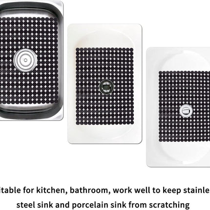 Sink mat - 2 pieces - 30x40cm - Sink insert - Rectangular - Dot design - Sink protection - Black - PVC - Sink mat - Sink mat - Washbasin mat.