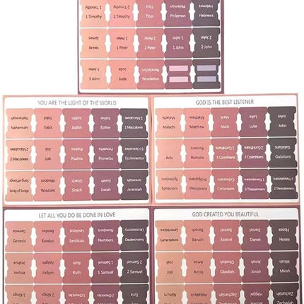 Bible Tab Stickers Self-Adhesive - Tabs Paper - Accessories - Bible Study - English Version - Easy to Read and Use Bible Journaling - Pink-Gray - 75 Laminated Bible Tabs.