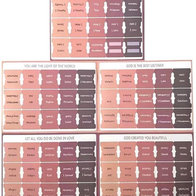 Bible Tab Stickers Self-Adhesive - Tabs Paper - Accessories - Bible Study - English Version - Easy to Read and Use Bible Journaling - Pink-Gray - 75 Laminated Bible Tabs.