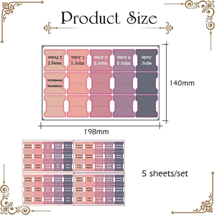 Bible Tab Stickers Self-Adhesive - Tabs Paper - Accessories - Bible Study - English Version - Easy to Read and Use Bible Journaling - Pink-Gray - 75 Laminated Bible Tabs.