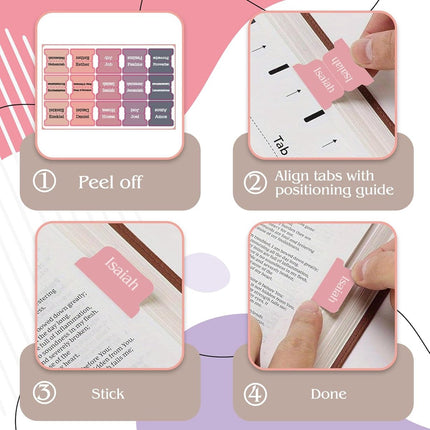 Bible Tab Stickers Self-Adhesive - Tabs Paper - Accessories - Bible Study - English Version - Easy to Read and Use Bible Journaling - Pink-Gray - 75 Laminated Bible Tabs.