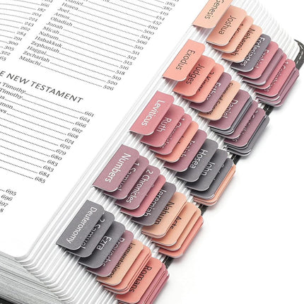 Bible Tab Stickers Self-Adhesive - Tabs Paper - Accessories - Bible Study - English Version - Easy to Read and Use Bible Journaling - Pink-Gray - 75 Laminated Bible Tabs.