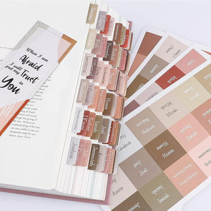 Bible Tab Stickers Self-Adhesive - Tabs Paper - Accessories - Bible Study - English Version - Easy to Read and Use Bible Journaling - Pink-Gray - 75 Laminated Bible Tabs.