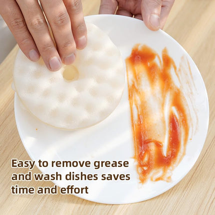 Double-sided dishwashing brush - Sponge brush with suction cup - 1 base + 2 refillable sponges - Scratch-free kitchen brush - Beige.