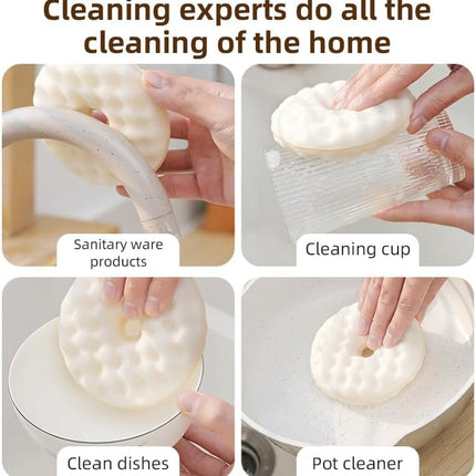 Double-sided dishwashing brush - Sponge brush with suction cup - 1 base + 2 refillable sponges - Scratch-free kitchen brush - Beige.